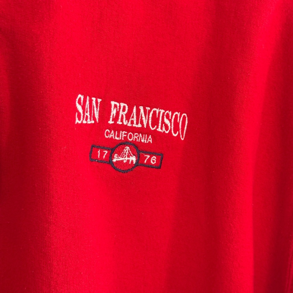 Vintage 90s San Francisco Quarter Zip Sweatshirt Men's XL Red Embroidered Retro - Picture 7 of 8